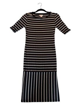 LuLaRoe Julia Black and Cream Striped Midi Dress - Classic Women's Style